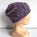 Ręcznie robiona czapka beanie AUREA 100% Baby Merino plus moher i jedwab 40/05 Ametyst