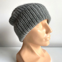 Ręcznie robiona czapka beanie AUREA 100% Baby Merino plus moher i jedwab 50/10 Zielona Szałwia