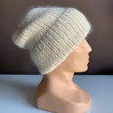 Ręcznie robiona czapka beanie AUREA 100% Baby Merino plus moher i jedwab 02 Ecru