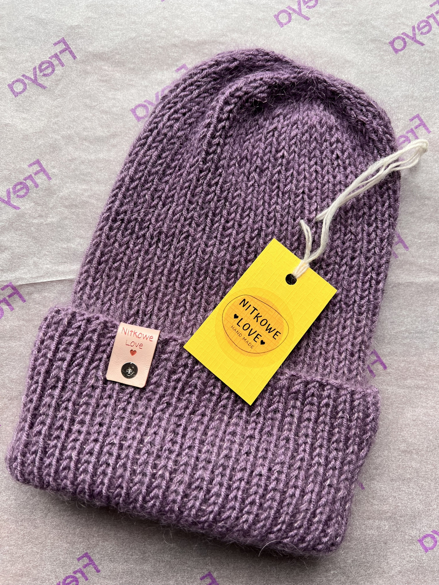 Ręcznie robiona czapka beanie AUREA 100% Baby Merino plus moher i jedwab 40/05 Ametyst