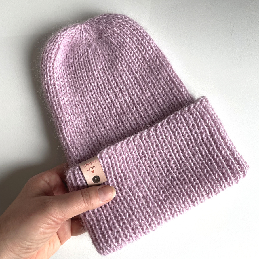 Ręcznie robiona czapka beanie AUREA 100% Baby Merino plus moher i jedwab 26/03 Jasny Stary Róż