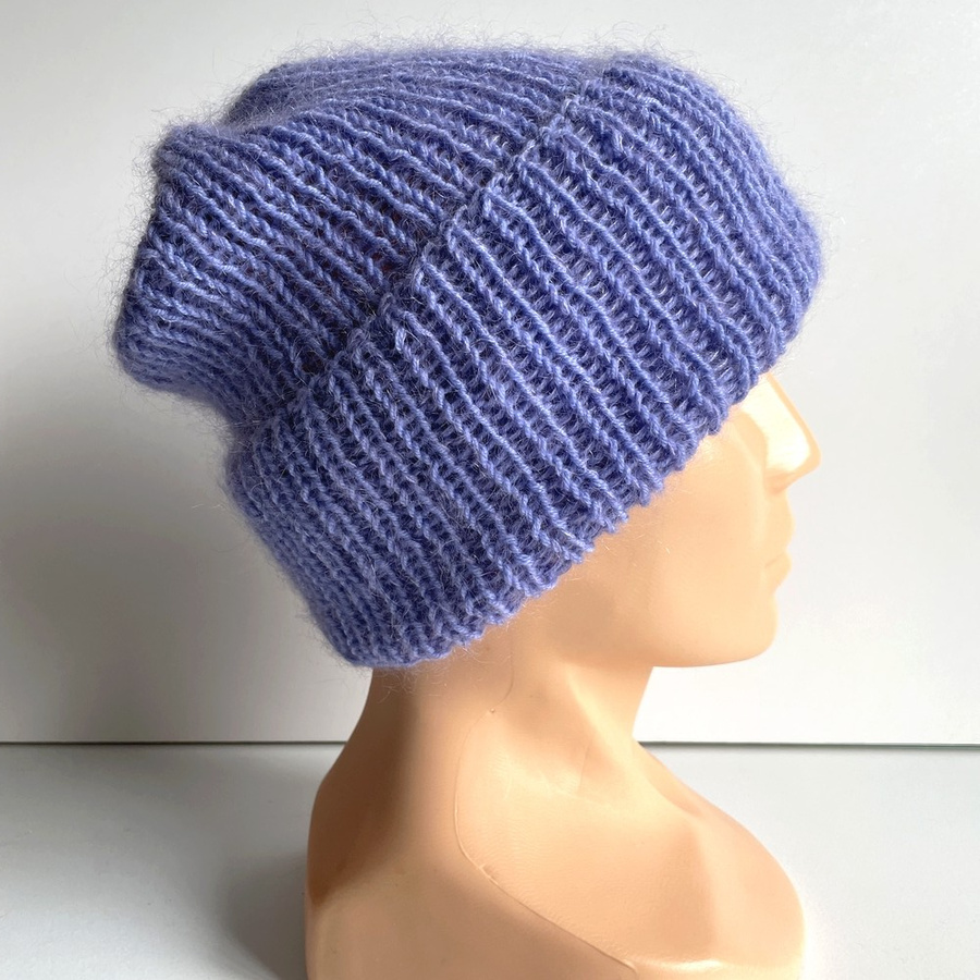 Ręcznie robiona czapka beanie AUREA 100% Baby Merino plus moher i jedwab 25/11 Lawenda