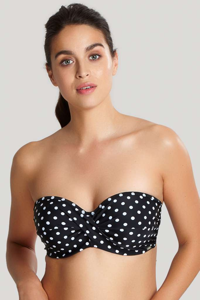 KOMPLET - Strój kąpielowy Panache Swim ANYA SPOT Black/White SW1013 Bandeau Bikini + figi kąpielowe SW1019 Gather Pant (30E)