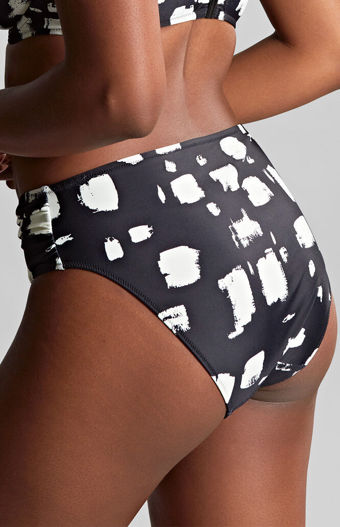 Figi kąpielowe Panache Swim BLACK SAND SW1729 Midi Gathered Bikini Bottoms Black Sand Print