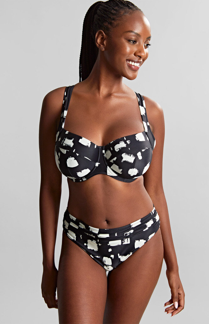 Figi kąpielowe Panache Swim BLACK SAND SW1729 Midi Gathered Bikini Bottoms Black Sand Print