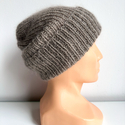 Ręcznie robiona czapka beanie AUREA 100% Baby Merino plus moher i jedwab 57/12 Szaro-Brązowy