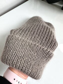 Ręcznie robiona czapka beanie AUREA 100% Baby Merino plus moher i jedwab 57/12 Szaro-Brązowy